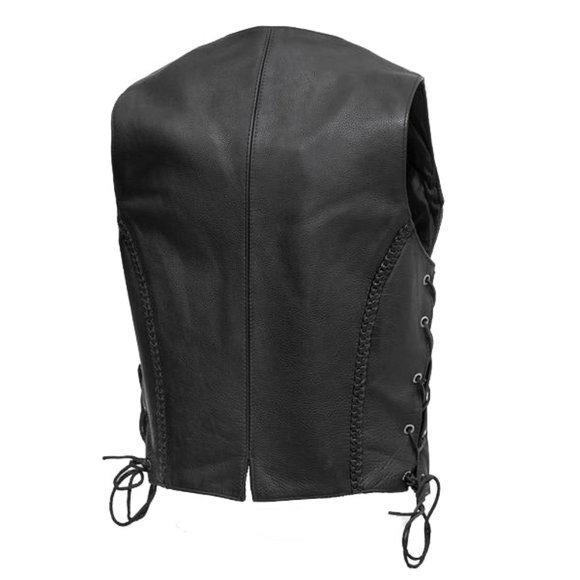 Ladies Lace Side Leather Vest with Gun Pockets and Trimmed In Braid - Picture 2 of 3